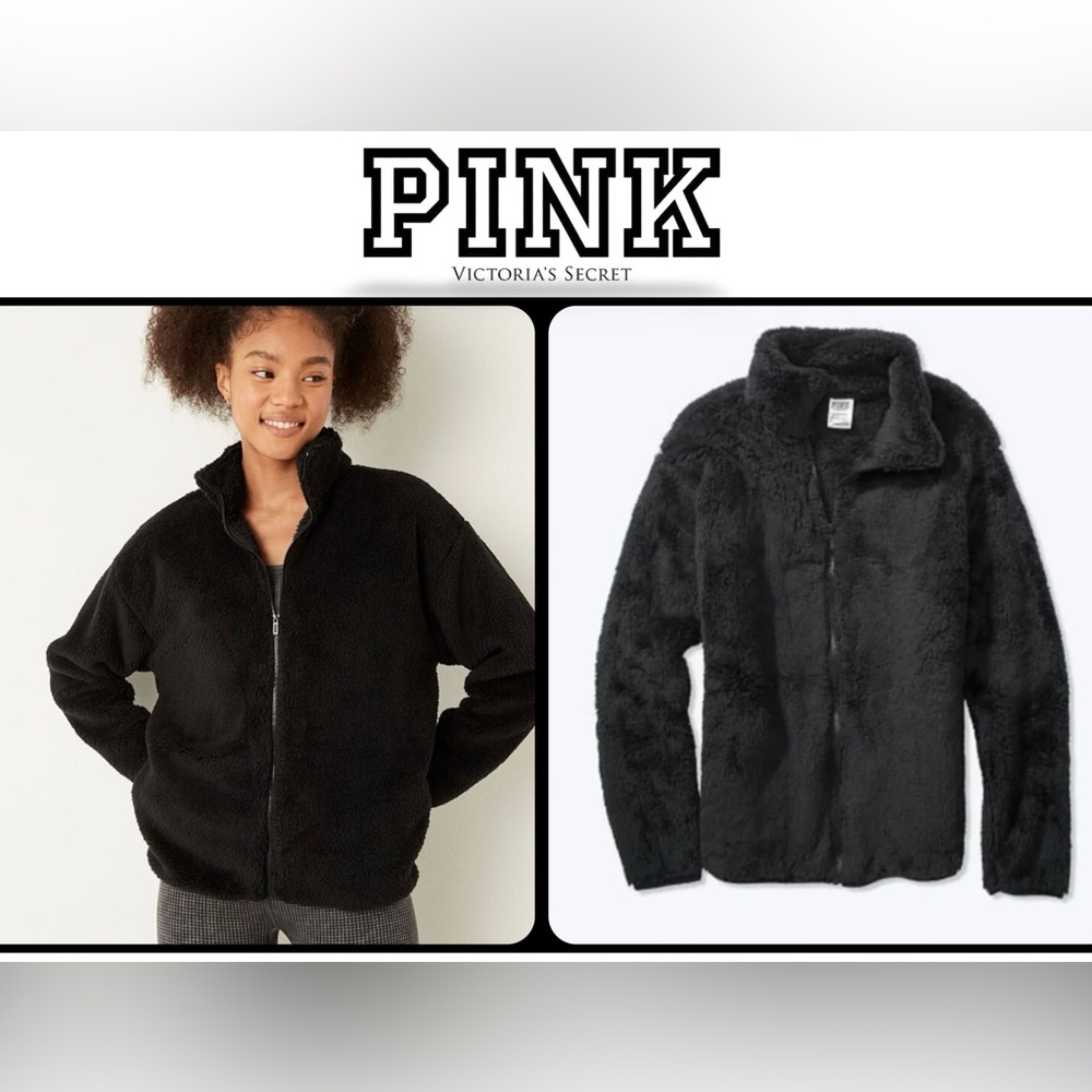Victoria’s Secret PINK Pure Black Teddy Full Zip Sherpa Fleece Jacket
